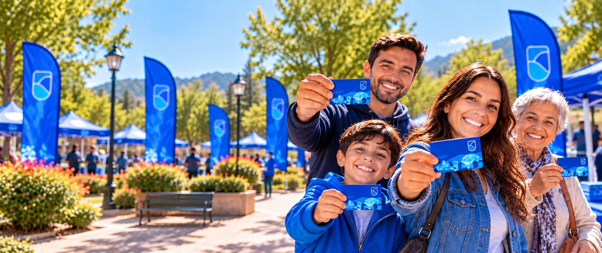 Familia de Huechuraba muestra sus Tarjetas Vecino en una plaza